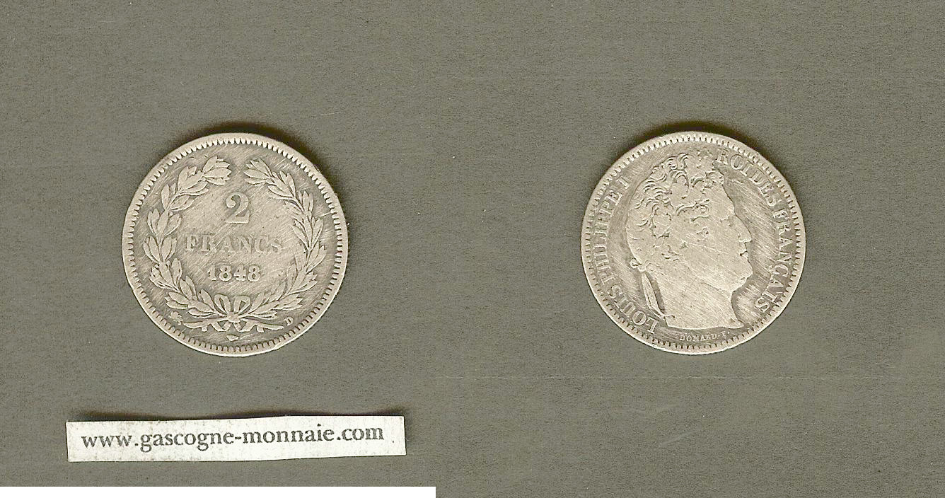 2 francs  Louis-Philippe 1848 D Lyon TB à TTB-